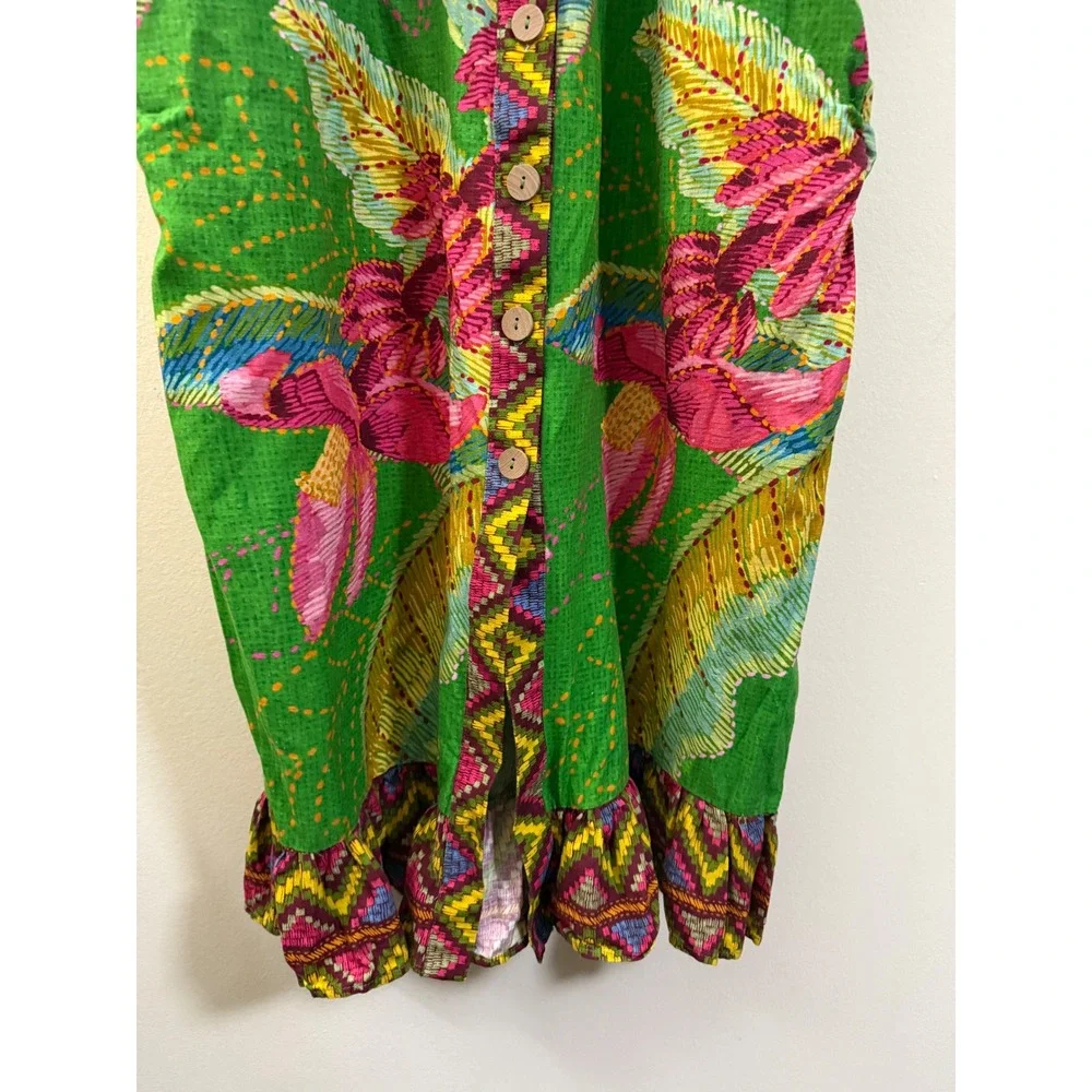 Farm Rio Off The Shoulder Maxi Dress Green Floral Puff Sleeve Button Front M - Picture 6 of 15